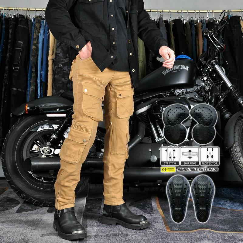 Mens Motorcycle Riding Pants Multi-pocket Workwear Denim Racing Fall Protection