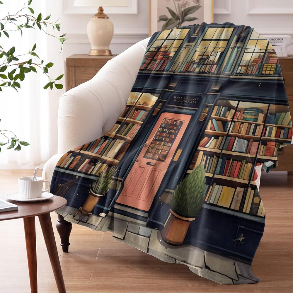 Vintage Book Store Throw Soft Flannel Throw Summer Ac Blanket Lightweight Cool Nap Blanket For Sofa Bed Couch Travel
