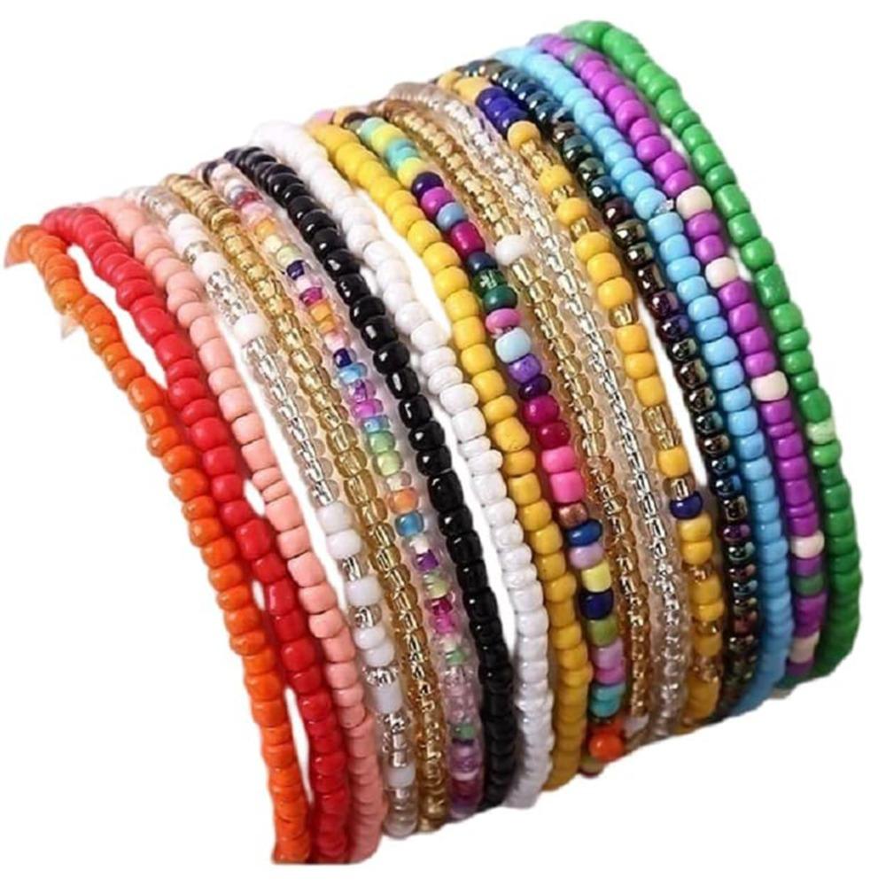 17pcs Set Bohemia Colorful String Beads Elastic Bracelet for Women Summer Beach Vacation Fold Wear Jewellery Sets Accessory Gift