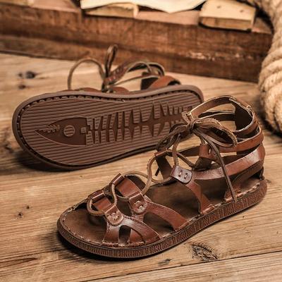Hochwertige Leder Gladiator Sandalen für Herren Römischer Stil Handgefertigte Designerschuhe Weicher Komfort Outdoor Strand Sandalen Mokassins