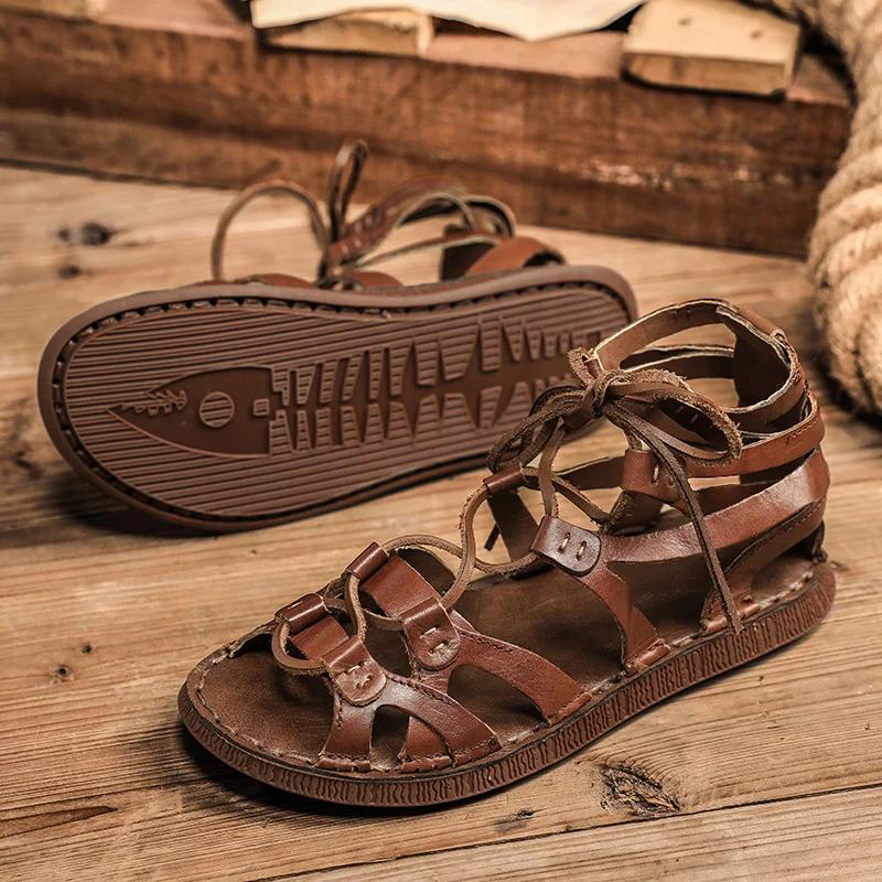 Najwyższej jakości skórzane sandały gladiator dla mężczyzn, styl rzymski, ręcznie robione buty designerskie, miękki komfort, sandały na zewnątrz, na plażę, mokasyny