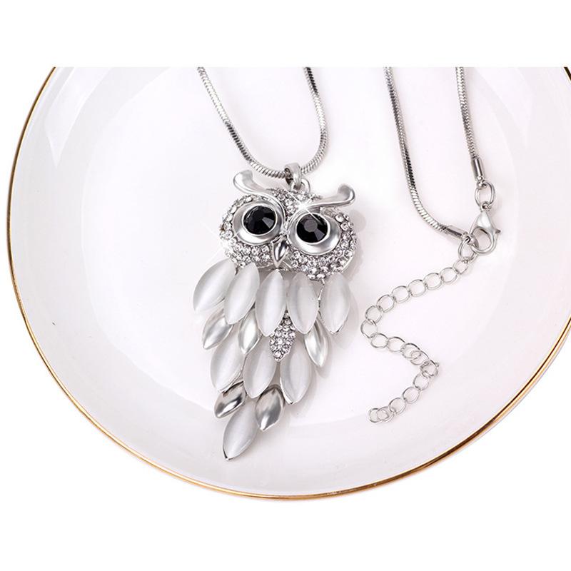 

Japan And South Korea High-Quality Opal Sweater Chain Owl Pendant Autumn And Winter Long Necklace Temperament Simple Item Decoration K5 платиновый