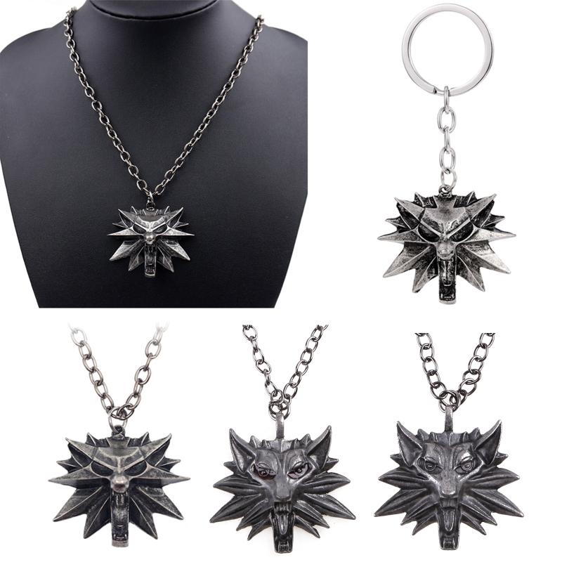 Retro Classic Fashion Pendant Witcher 3 Metal Wolf for Head Men's Animal Necklace Jewelry European American Games Jewelr