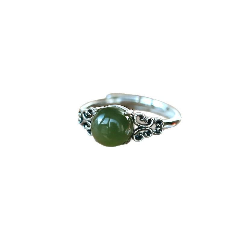 925 Sterling Silver Sapphire Hollow Pattern Retro Literary National Style National Style Live Mouth Ring Adjustable 2026