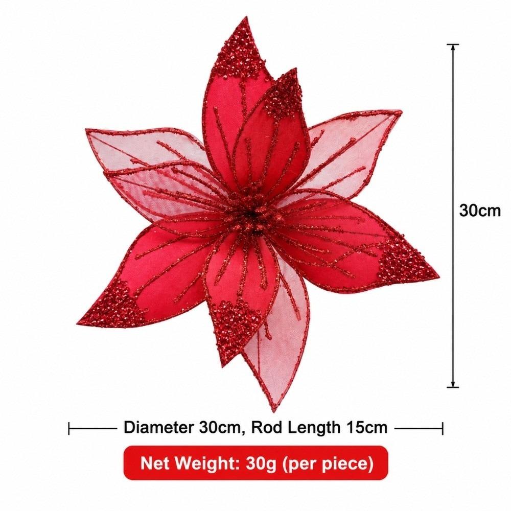 Sparkling Artificial Poinsettia Flower DIY Simulation Flowers Sequins Flower  Wedding Decoration