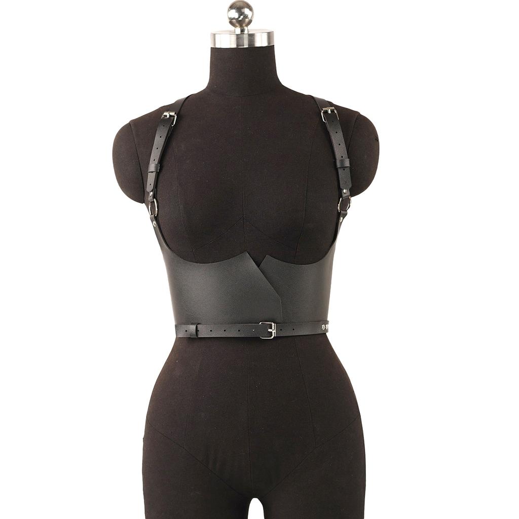Damen Mode Gürtel Streetstyle Korsetts Taille-zu-Schulter Leder Body Harness Breiter Gürtel Hosenträger Goth Bekleidungszubehör