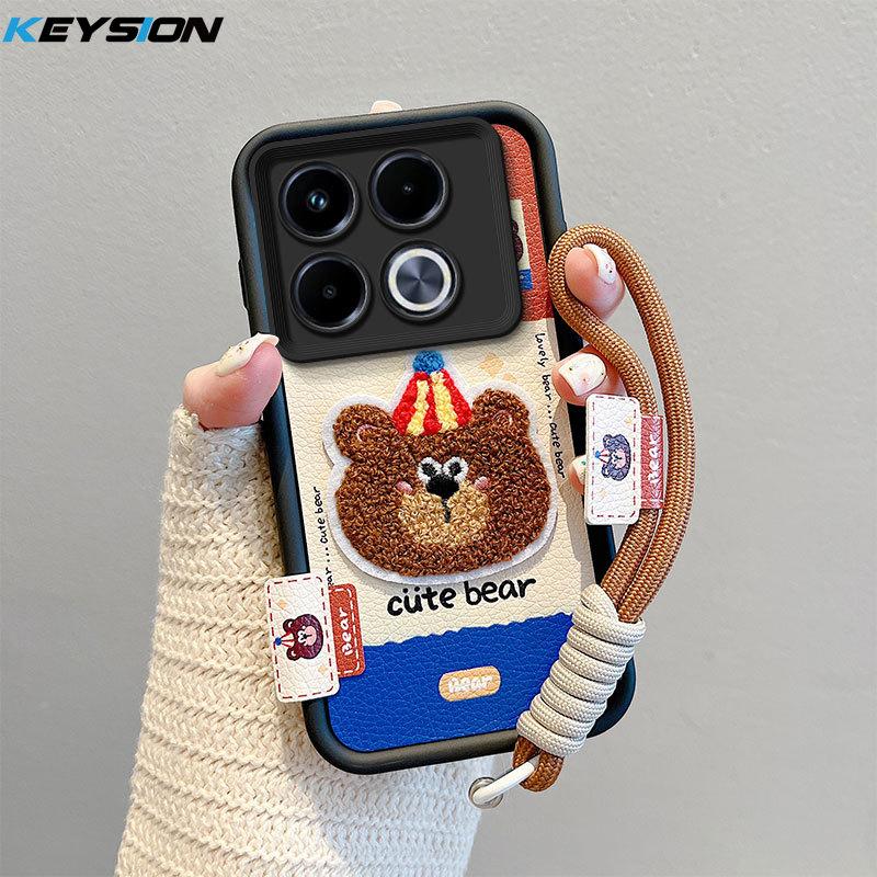 

KEYSION Cartoon Cute Plush Embroidery Case for Infinix Note 40 5G with Lanyard PU Leather Shockproof Phone Cover for Infinix Note 40 5G for Infinix Note 40 5G