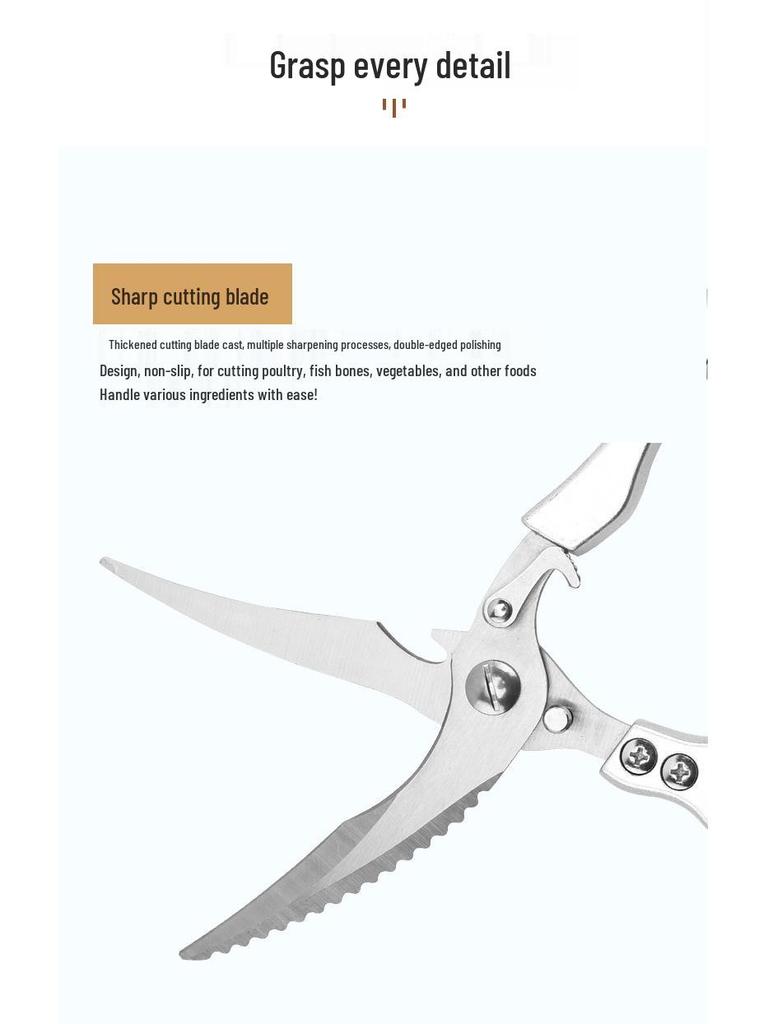 High-Demand All-Steel Kitchen Scissors: Multifunctional, Stainless Steel Scissors for Chicken Bones and Fish