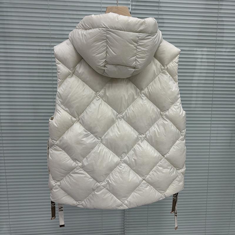 FASHION 2024 New White Duck Down Short Hooded Letter Drawstring Vest Winter Vest Down  Side Buckle  Trendy Clothes