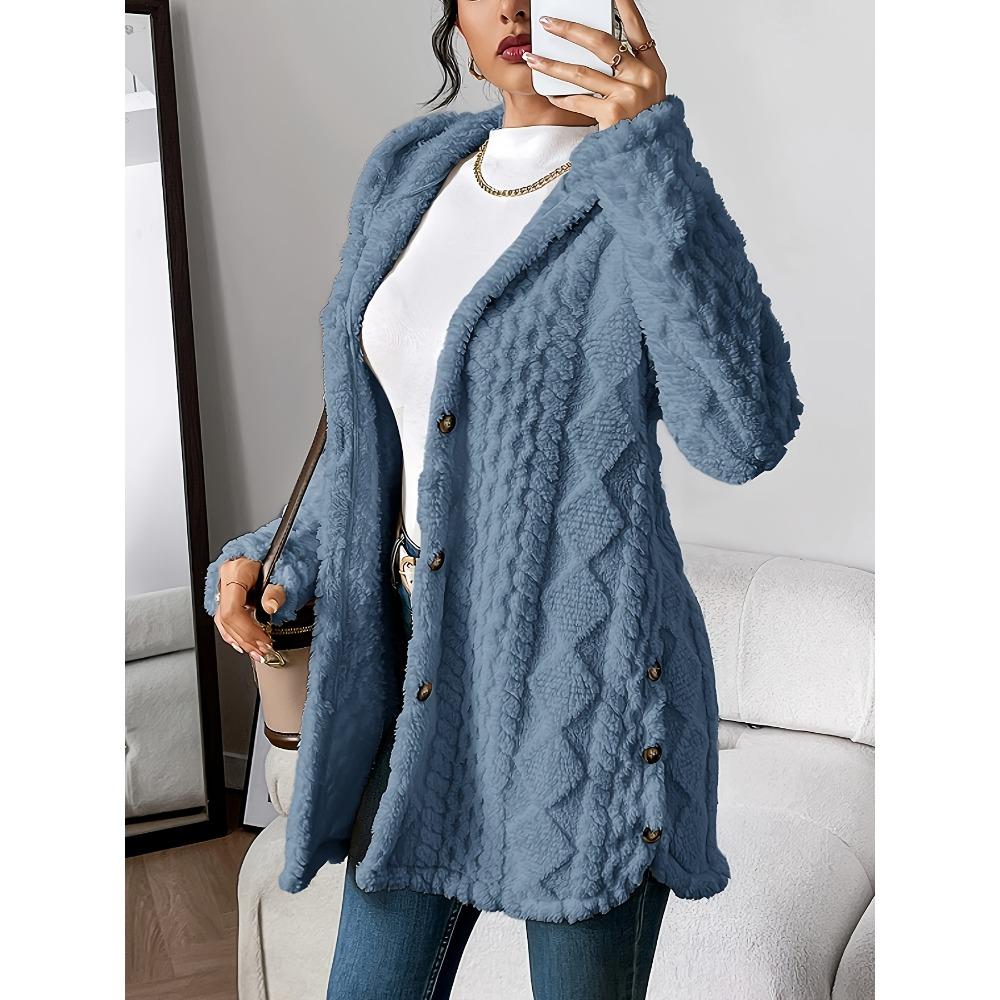 Autumn-Winter Warm Fashion Jacquard Plush Hooded Cardigan Coat