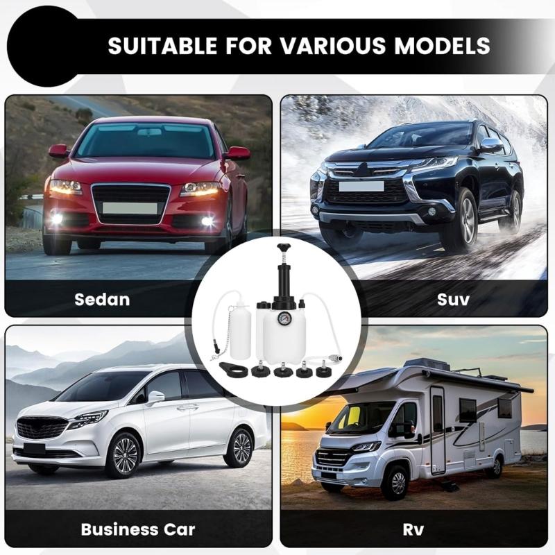 Brake Bleeding Tool 3L Capacity with 4 Universal Connector Ergonomic Design Fluid Evacuators for DIY Auto Maintenance
