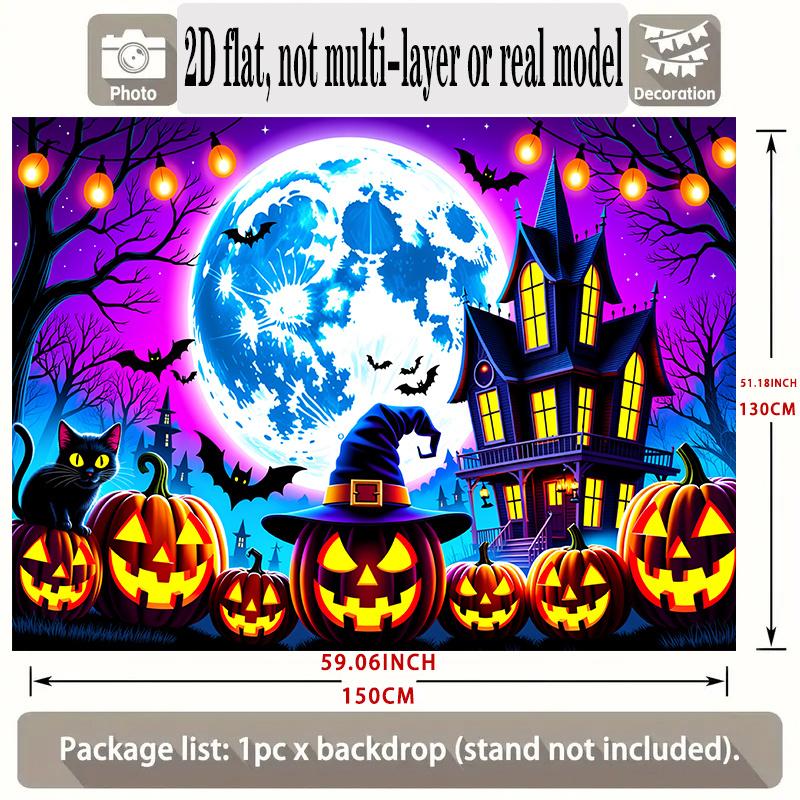 Party Backdrop Halloween Castle Moon Flat Spooky Gothic Pumpkin Panel Parties Photo Background Decor Front Door Decor