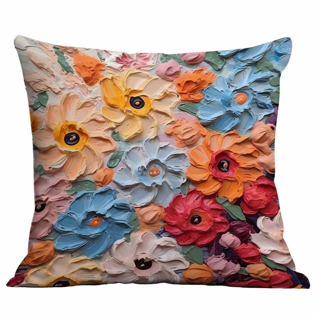 New Oil Painting Style Flower Pillowcase Home Furnishing SF Express Cushion Pillowcase Decoration