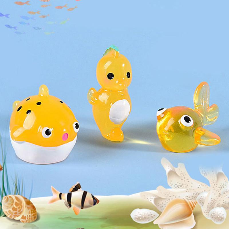 Miniaturas de animales marinos de resina luminosa en la oscuridad, adorno en miniatura para pecera, jardín, casa de muñecas, accesorios