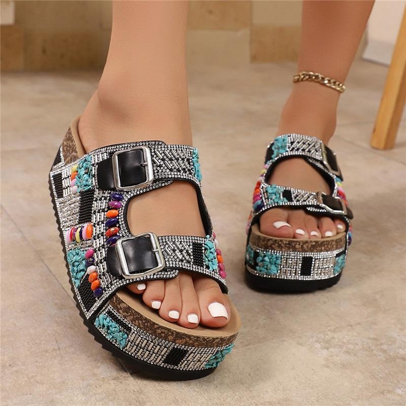Cork Sandals Summer Women's Large Size Outer Wear Thick-soled Slippers