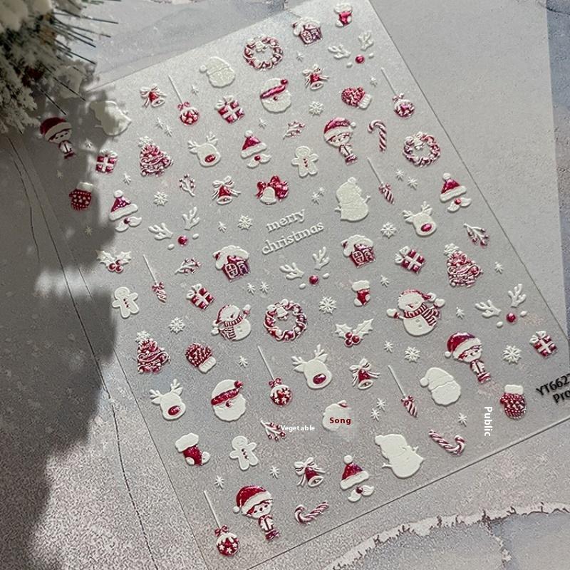 1Pcs Bronzing Christmas Snowflakes Nail Art Sticker Cute Cartoon Christmas Tree Santa Claus Manicure Decal Diy Nail Art Decor