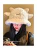 Cute Lamb Ears Plush Women's Bucket Hat - New for Autumn/Winter 2025, Warm Basin Hat with Face-Slimming Style