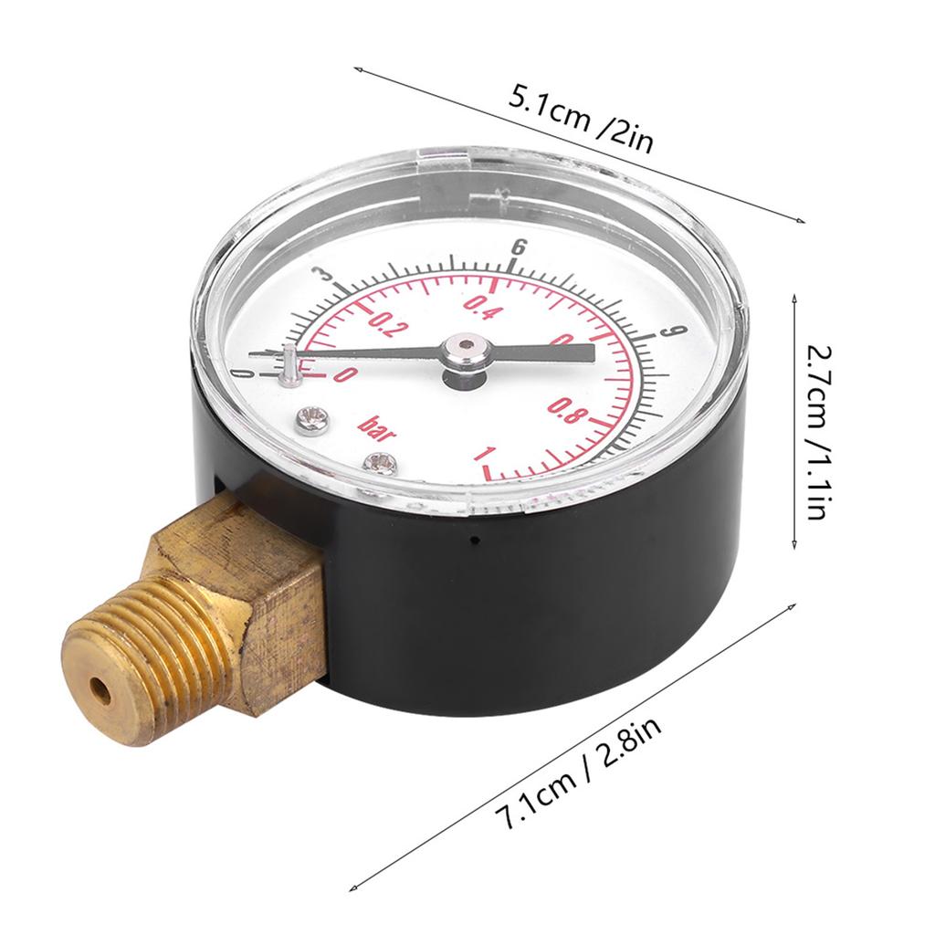 Pressure Gauge 50mm 1Celsius4 BSPT Brass Thread for Fuel   Oil Gas Water (0-15PSI 0-1Bar)