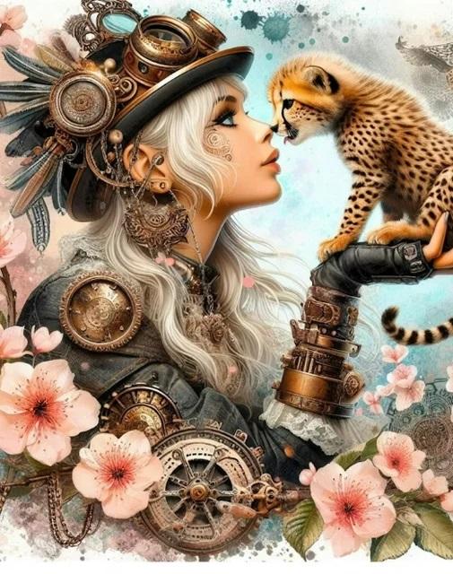 Diamond Painting Steampunk Girl With Little Dragon Bird Leopard Aniamls New 2024 5D DIY Diamond Mosaic Embroidery Cross Stith