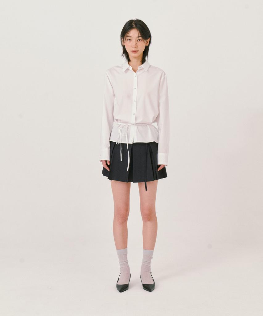 Grass Plan Mini Pleats Skirt_Navy