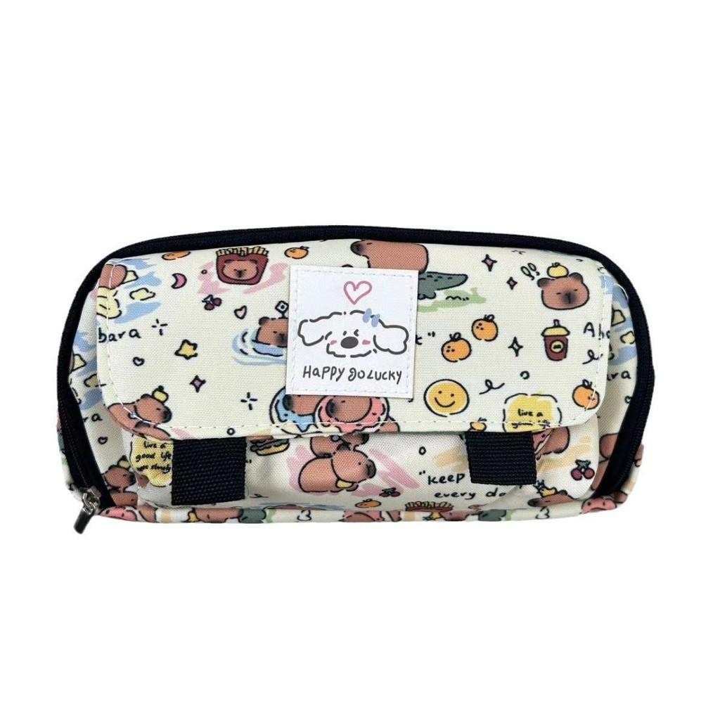 Capybara Flip Cover Pencil Case With Canvas Material For Students And Office Use