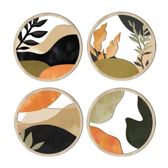 4 Pcs Wooden Round Boho Wall Art Bohemian Hollow Out Circle Wall Decor Neutral Minimalist Farmhouse Wall Hanging Sign for Bedroom Patio Balcony