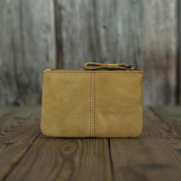 Portofel Mic Vintage din Piele Handmade Unisex Suport Carduri cu Fermoar Mini Geantă de Depozitare Compactă pentru Călătorii pentru Uz Zilnic Portofel Mic pentru Bărbați