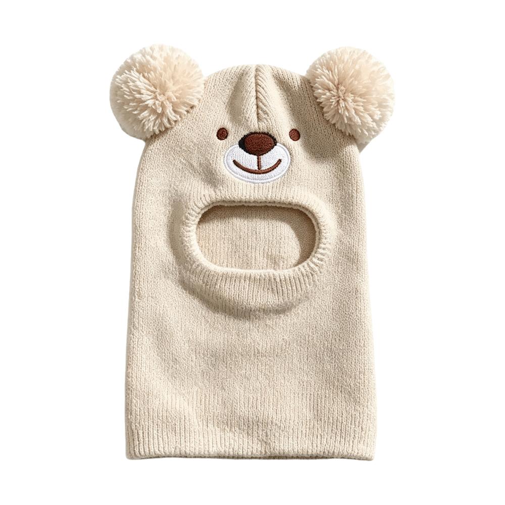Cartoon Bear Kids Winter Hat Double Pom Poms Bear Headscarves  Winter Wear