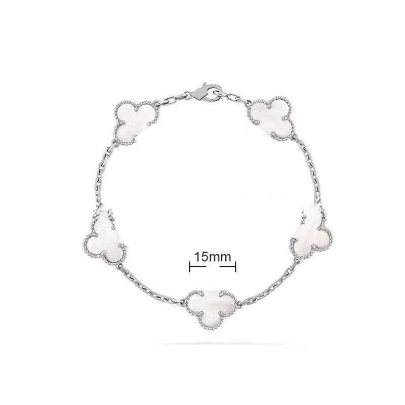 15MMHigh-quality Four-leaf Clover Five-flower Bracelet for Women 18k Natural White Mother-of-pearl and Red Chalcedony Bracelet