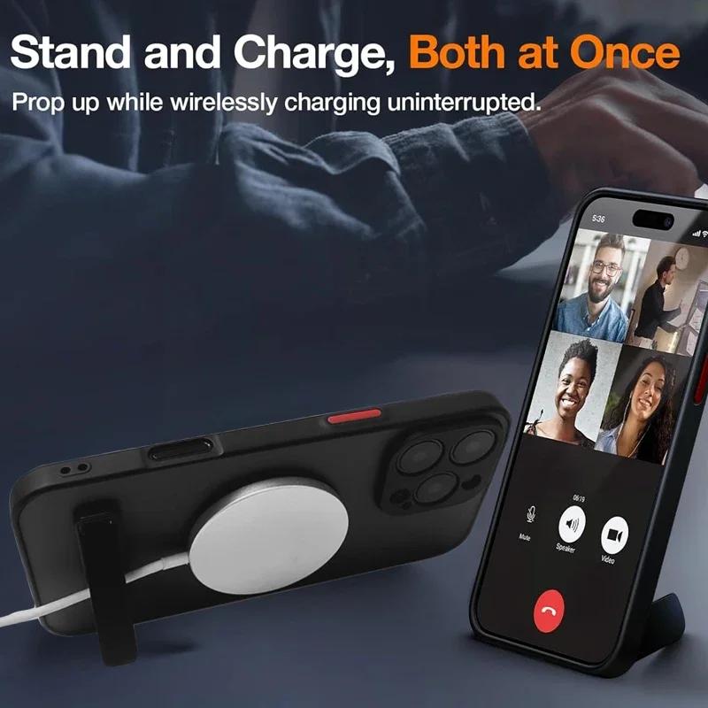 Magnetic Mobile Phone Case with Stand for iPhone 17 16 Pro Max 15 14 Plus 13 12 11 Translucent Cover with Kickstand