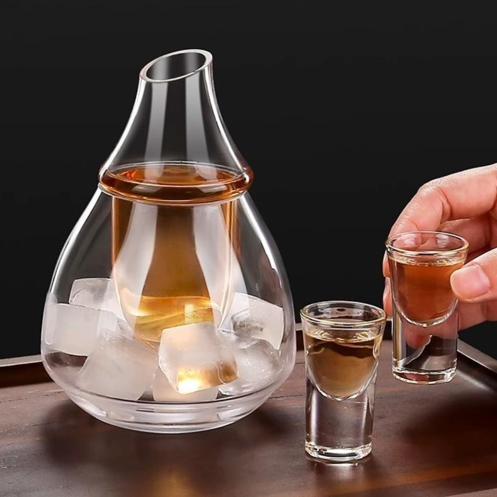 Whiskey Dispenser Transparent Ice Wine Jug Detachable Flat Mouthed Wine Decanter Glass Slant Mouthed Wine Warmer Restaurant