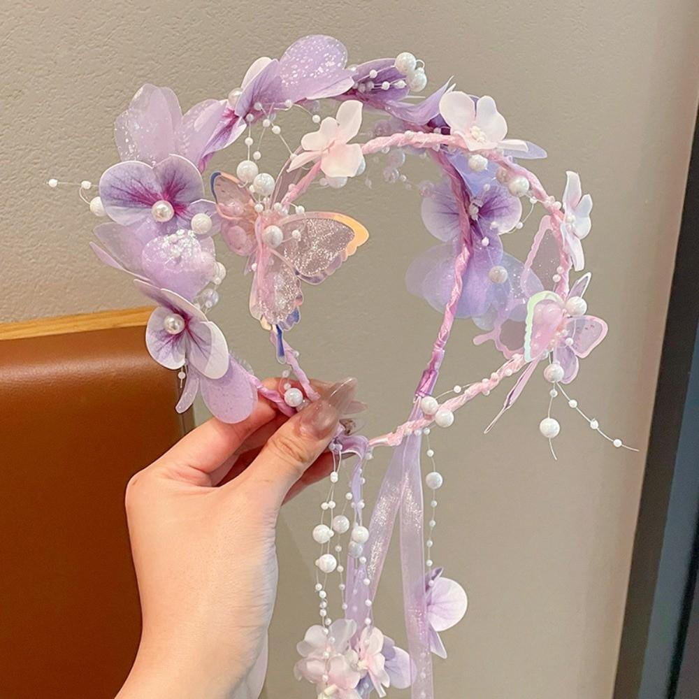 Handcrafted Embroidery Princess Flower Crown Kids Floral Hair Hoop Flower Girl Accessory