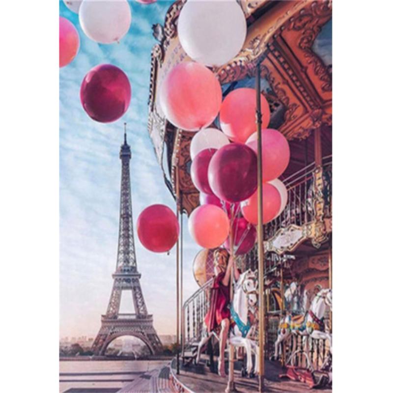 HUACAN Diamond Rhinestones Paintings Eiffel Tower Landscape Diamond Mosaic Balloon Embroidery Girl Needlework Art Home Decor