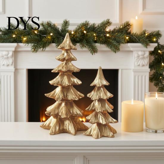 Christmas Gift Ideas 2Pcs Tree Ornaments, Vintage Gold Tabletop Decoration for Holiday Festive Figurines Home Decor And Fireplace Mantel Display,