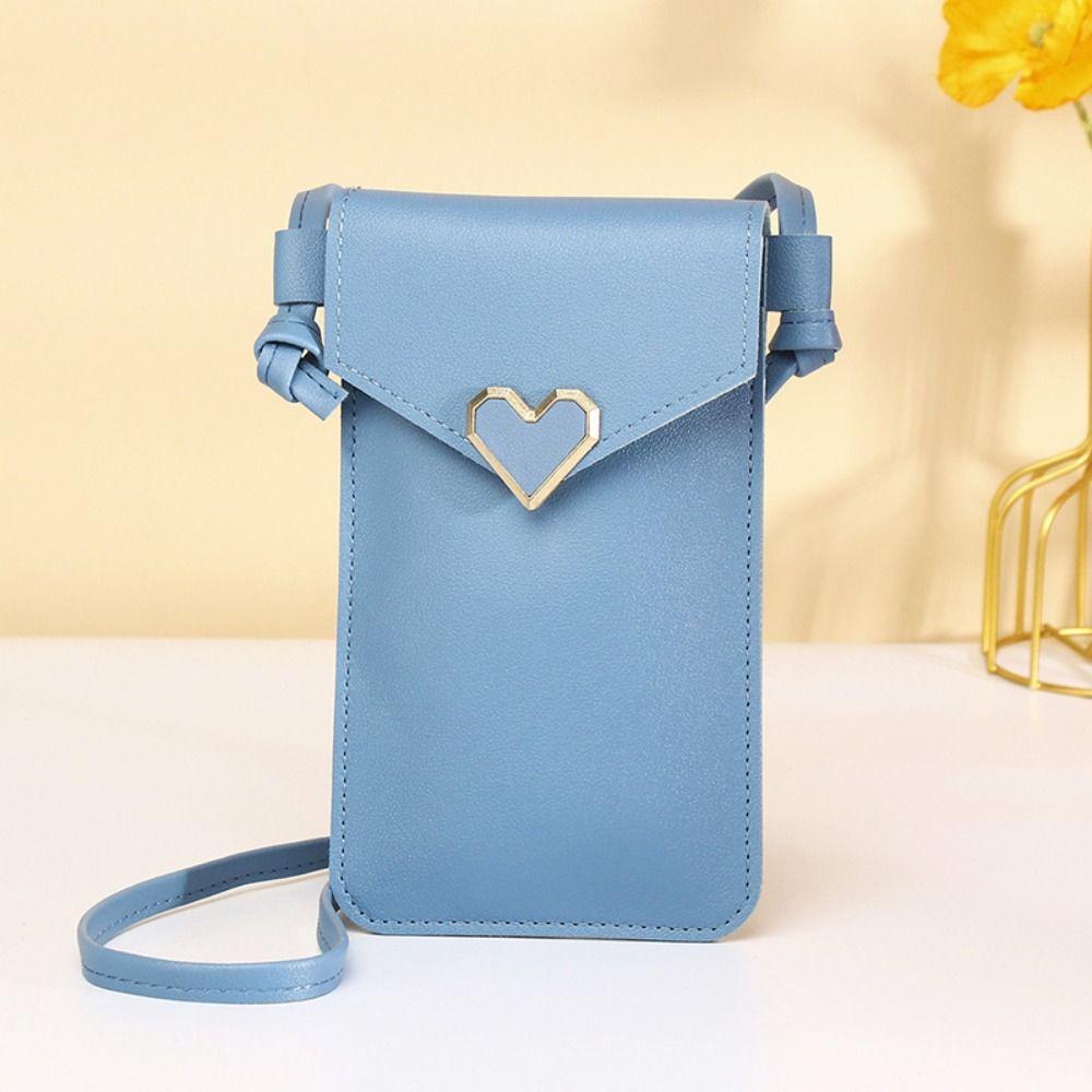 

Pu Leather Cell Phone Bag Card Holders Transparent Touch Screen Phone Bags Small Retro Messenger Touch Screen Buckle Wallet синий