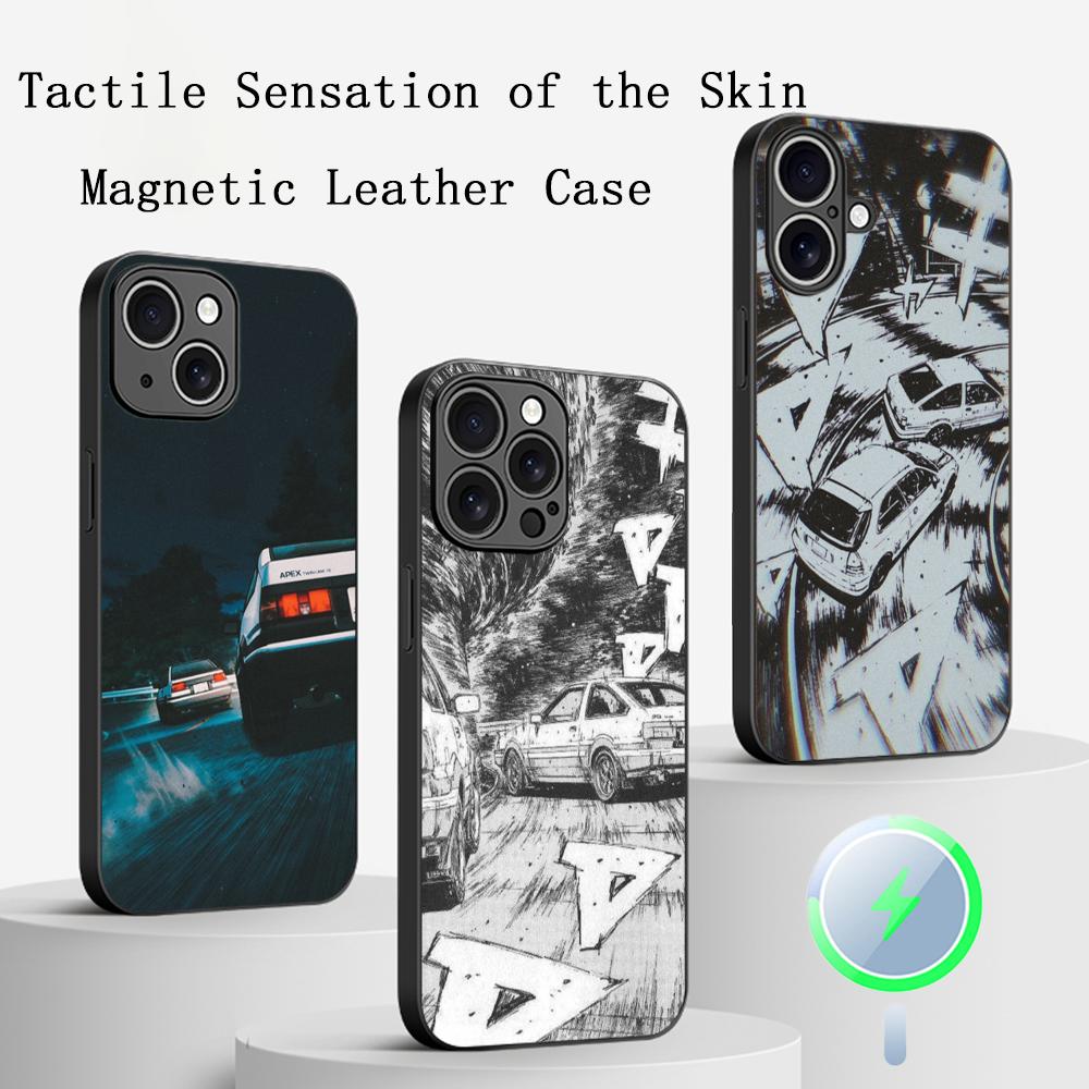 Initial D Super cool racing pattern Phone Case For iPhone 16 15 14 13 12 11 Plus Pro Max High-end Luxury Magsafe Sheepskin