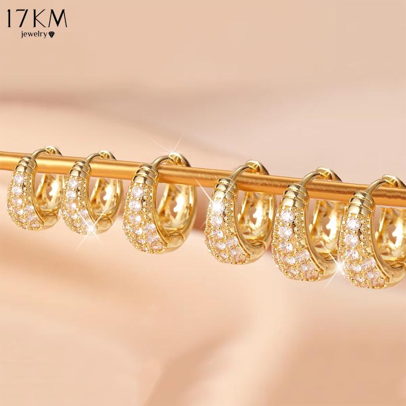 17KM Gold Color Ziron Hoop Earrings for Women Girls Retro Circle Heart Sparkling Stud Earring Set Fashion Trend Jewelry