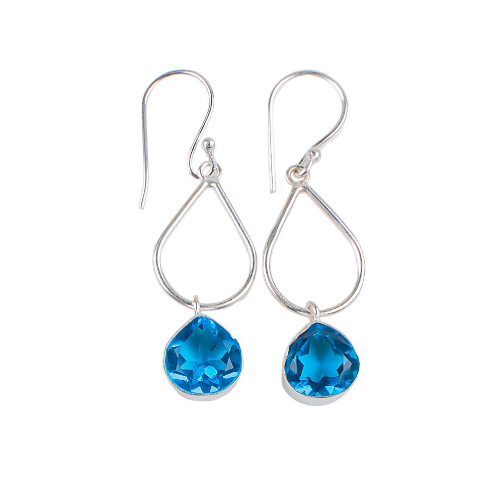 Swiss Blue Topaz Gemstone 925 Sterling Silver Jewelry Handmade Earrings 1.90" EE-19-7