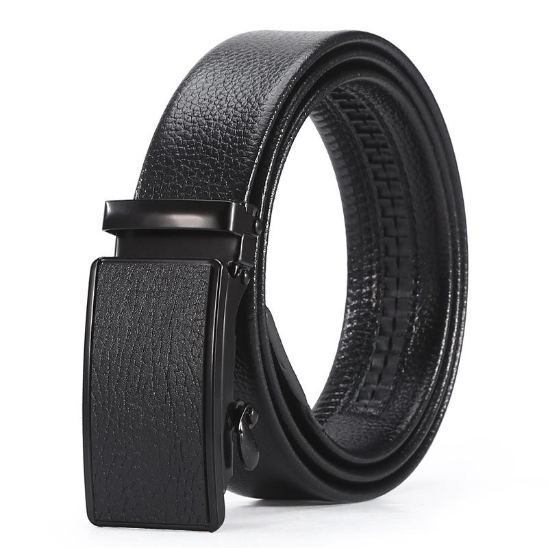 Men's Fashion Wear-Resistant Automatic Buckle Lychee Grain Faux Leather Belt