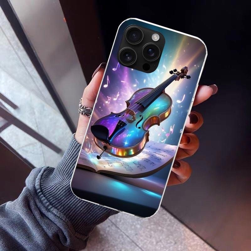 Music Violin Phone Case For iPhone 17 Air 16 15 Pro Max 14 Plus 13 Mini 12 11 Cover 7 8 SE Silicone Shell Print Fundas 17 Air 16