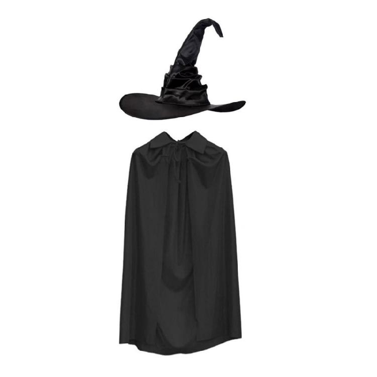 2Pcs Halloween Witch Costume Accessories Set Wizard Hat Witches Hat with Witch Cloak Cape Set for Womens Girls 1