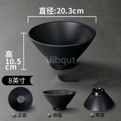Black Melamine Tableware Black Matte Stripe Ramen Bowl Plastic Household Rice Noodle Salad Bowl Kitchen Dumpling Ramen Bowl Set