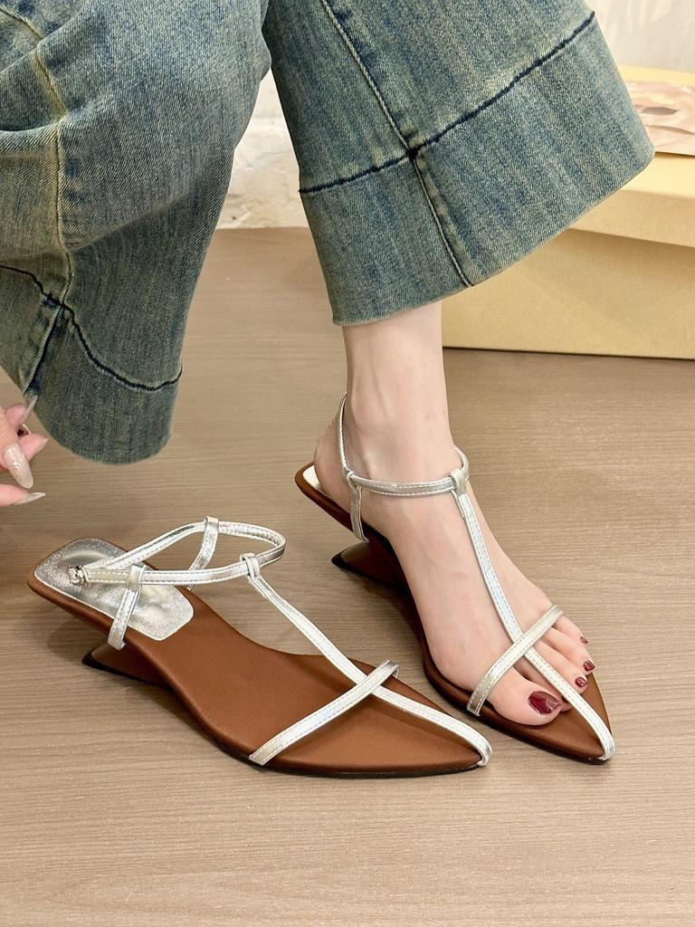 Korean Female Filter! Temperament Satin Pointed Cross with Wedge Heel Sandals Women's Summer 2025 Open-toed Sandals
