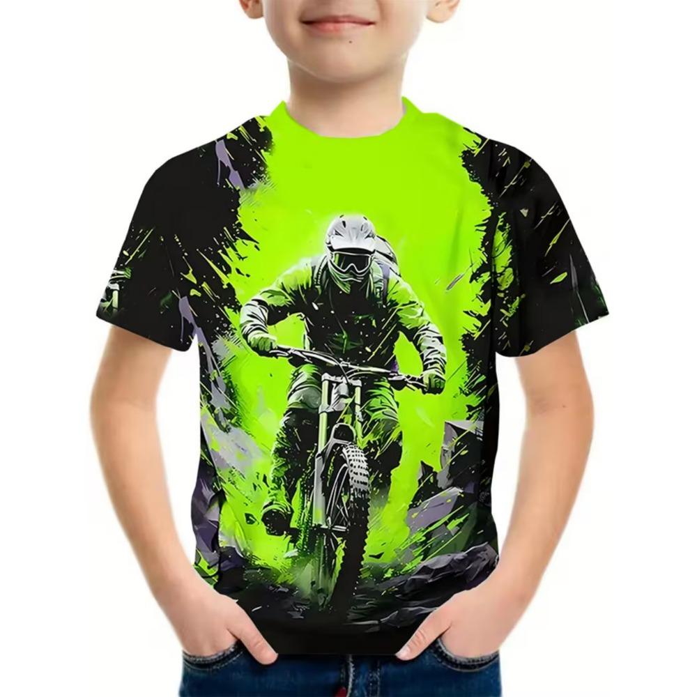 Funny Motorcycle Rider Print Men's Short Sleeves T-Shirt Loose Casual Summer Outdoor Street Men's and Women's Tees Tops