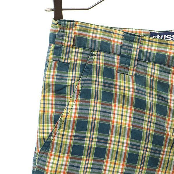 Stussy 90s Made In USA Check Pattern Cargo Shorts W30 Green System Men's Used