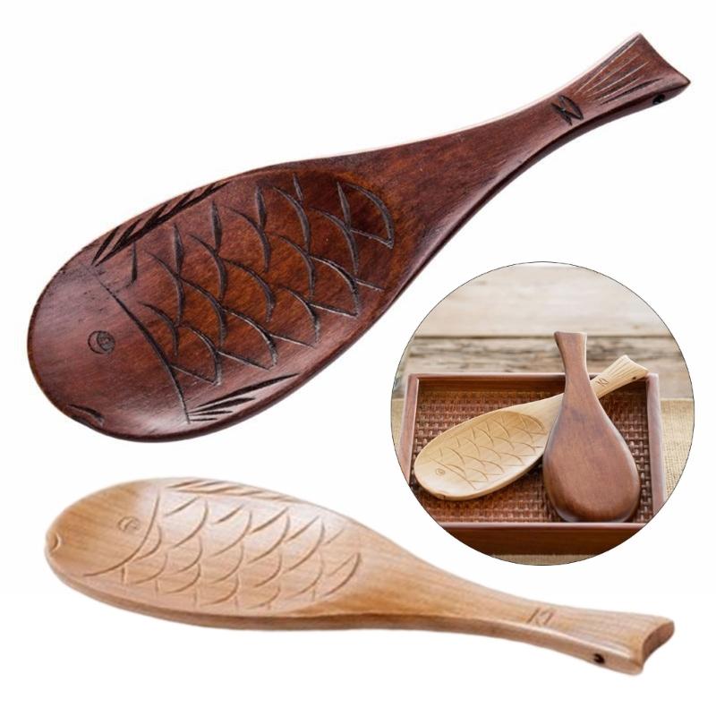 User Friendly Wooden Fish Rice Scoops Heat Resistant Handle Kitchen Tool Unique Shape Multipurpose Cooking Accessory