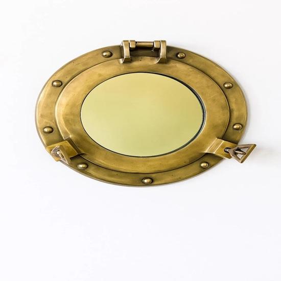 Brass Porthole Mirror Nautical Maritime Wall Decor 38.1 cm Home Office Wedding Anniversary Christmas New Year Biethday Gift