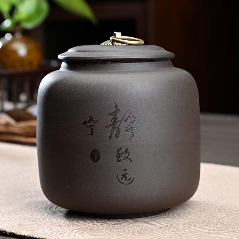 Creative Black purple clay tea can Ceramic Tea pot sealed candy jar ore purple Art tea can Moisture-proof Sealed Storage pot