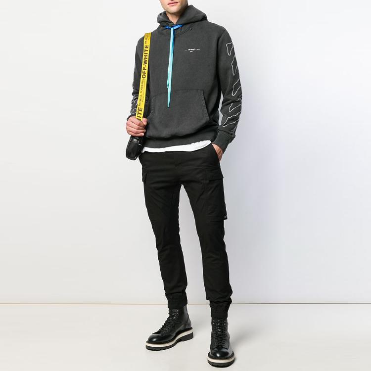 Off-White Abstract Arrows Washed Effect Slim Hoodie Men Hoodie Black OMBB034F19E300111001