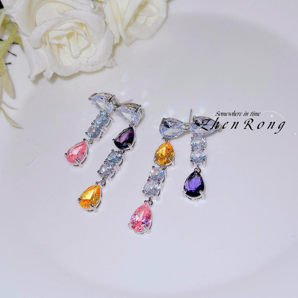 Fashionable Tassel Drop Earrings for Women with Zirconia Stones Light Luxury Slimming Face Long Earrings
